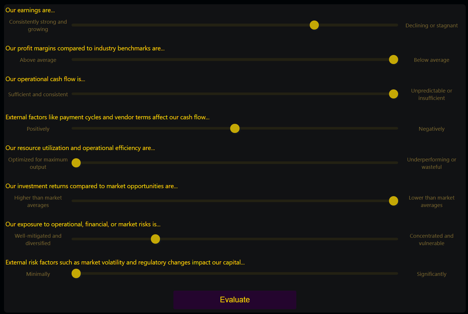 Client input sliders